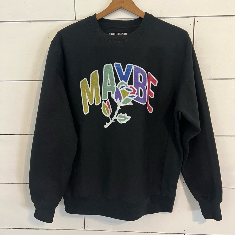 Maybe Today NYC Winter Rose Black Crew Neck Sweatshirt. Size Small. Unis…